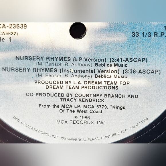 Record LP 33 RPM L. A. Dream Team Nursery Rhymes Single 1986 Vintage - Picture 6 of 6